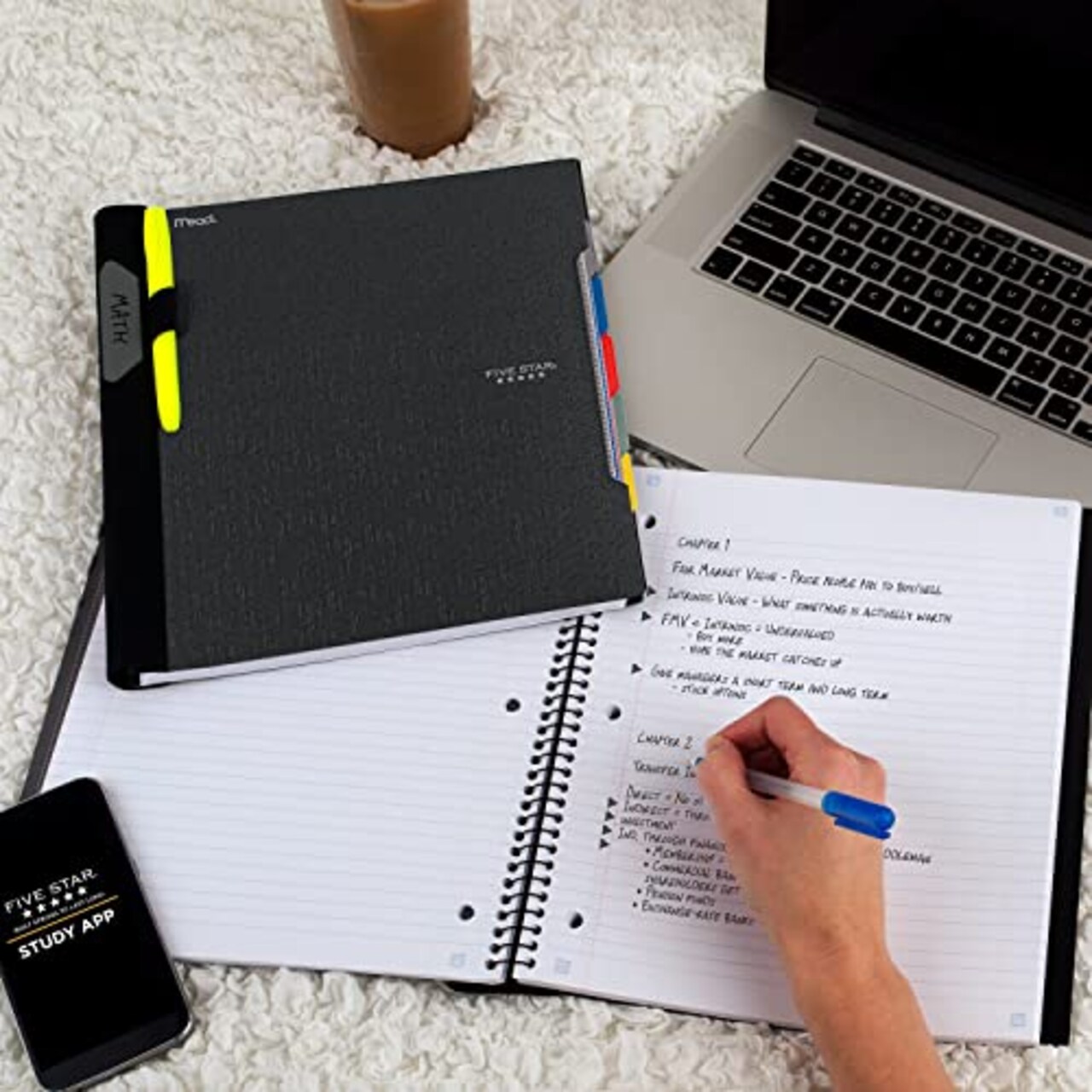 Spiral Notebook with Study App 5-Subject College Ruled Paper Advanced Notebook with Spiral Guard Movable Tabbed Dividers and Expanding Pockets 8-1/2" x 11" 200 Sheets Black